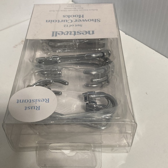 NESTWELL Silver Shower Curtain Hooks with Rollers Full Closure Set of 12 - Picture 9 of 11